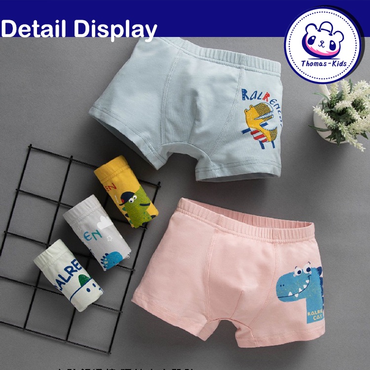 Quần Lót Boxer Cotton In Họa Tiết Khủng Long Vui Nhộn Thời Trang Cho Bé Trai 3-12 Tuổi