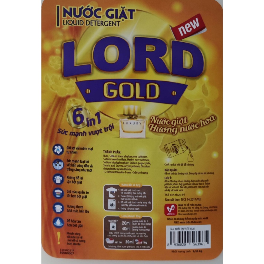Nước giặt Lord Gold Hương Nước Hoa 9 lít