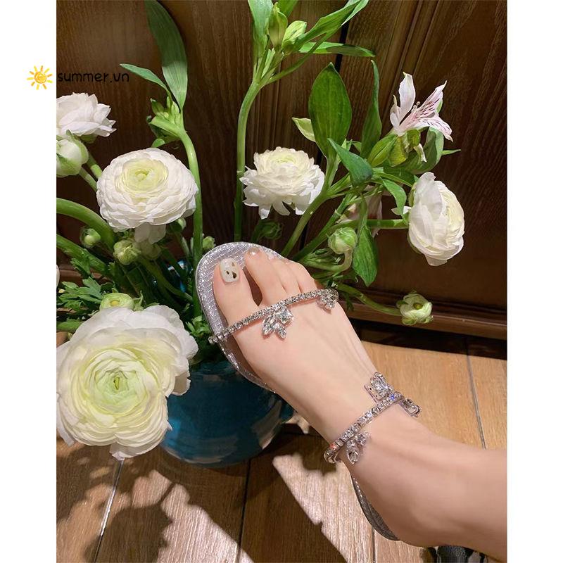 Dép Sandal Cao Gót Hở Ngón Đính Đá Phong Cách Pháp Mẫu Mới 2022 Thời Trang Mùa Hè Cho Nữ