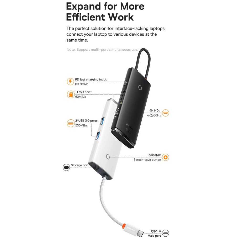Hub chia cổng Baseus cổng Type C sang HDMI USB 3.0 cho Laptop tablet i.pa.d Mac.bo.ok máy tính bảng BH 18T