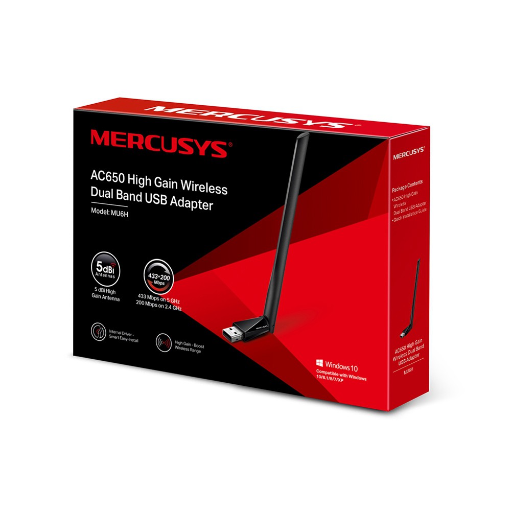 Bộ Chuyển Đổi USB Wifi Mercusys MU6H Băng Tần Kép Độ Lợi Cao AC 650Mbps