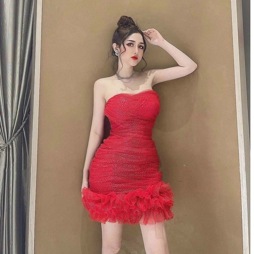 Đầm nữ body ngắn kiểu đầm dự tiệc cách điệu chân váy nhún bèo chân váy đuôi cá thời trang thiết kế ARAVA | BigBuy360 - bigbuy360.vn