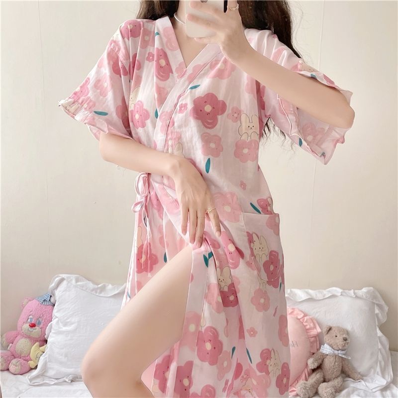 Bộ Đồ Ngủ Kimono Cotton Tay Ngắn Phong Cách Nhật Bản Dễ Thương Dành Cho Nữ | BigBuy360 - bigbuy360.vn