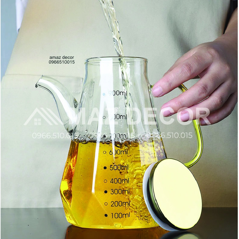 Giá sỉ Chai lọ bình nắp vàng inox 304 đựng dầu ăn, nước tương, nước mắm thủy tinh chia vạch chịu nhiệt độ cao 500ml