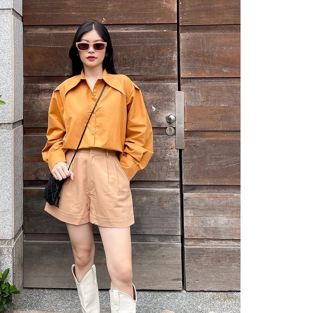 DOTTIE - Quần ngắn xếp ly nữ nâu vàng Q0113