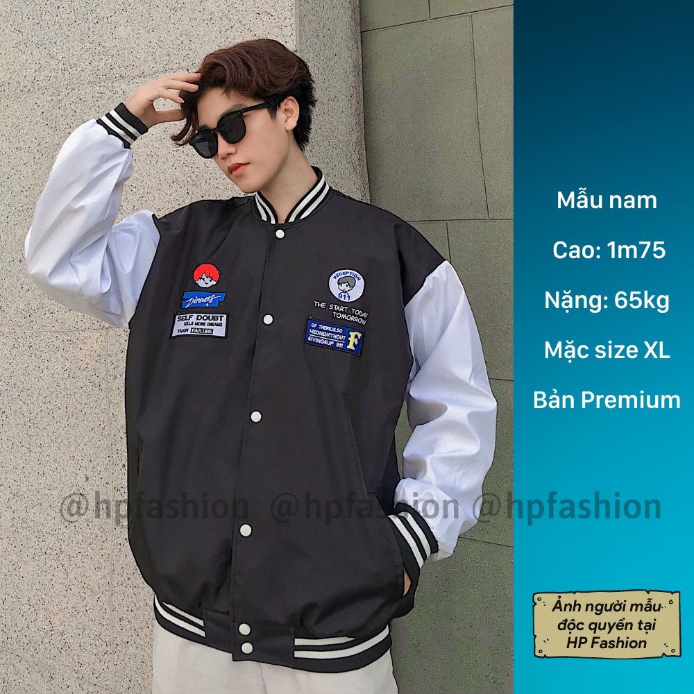 Áo bomber Varsity form rộng DINNER vải dù cao cấp ❤️ Áo khoác bóng chày dáng Unisex nam nữ D07