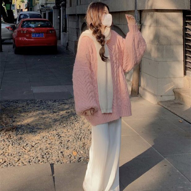 Áo Sweater Cổ Chữ V Dáng Rộng Xinh Xắn Theo Phong Cách Hàn Quốc Dành Cho Nữ