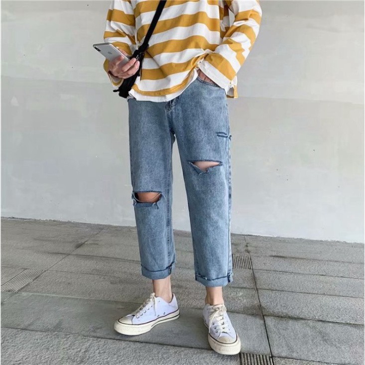 Quần baggy jean nam rách gối phong cách ulzzang siêu hot