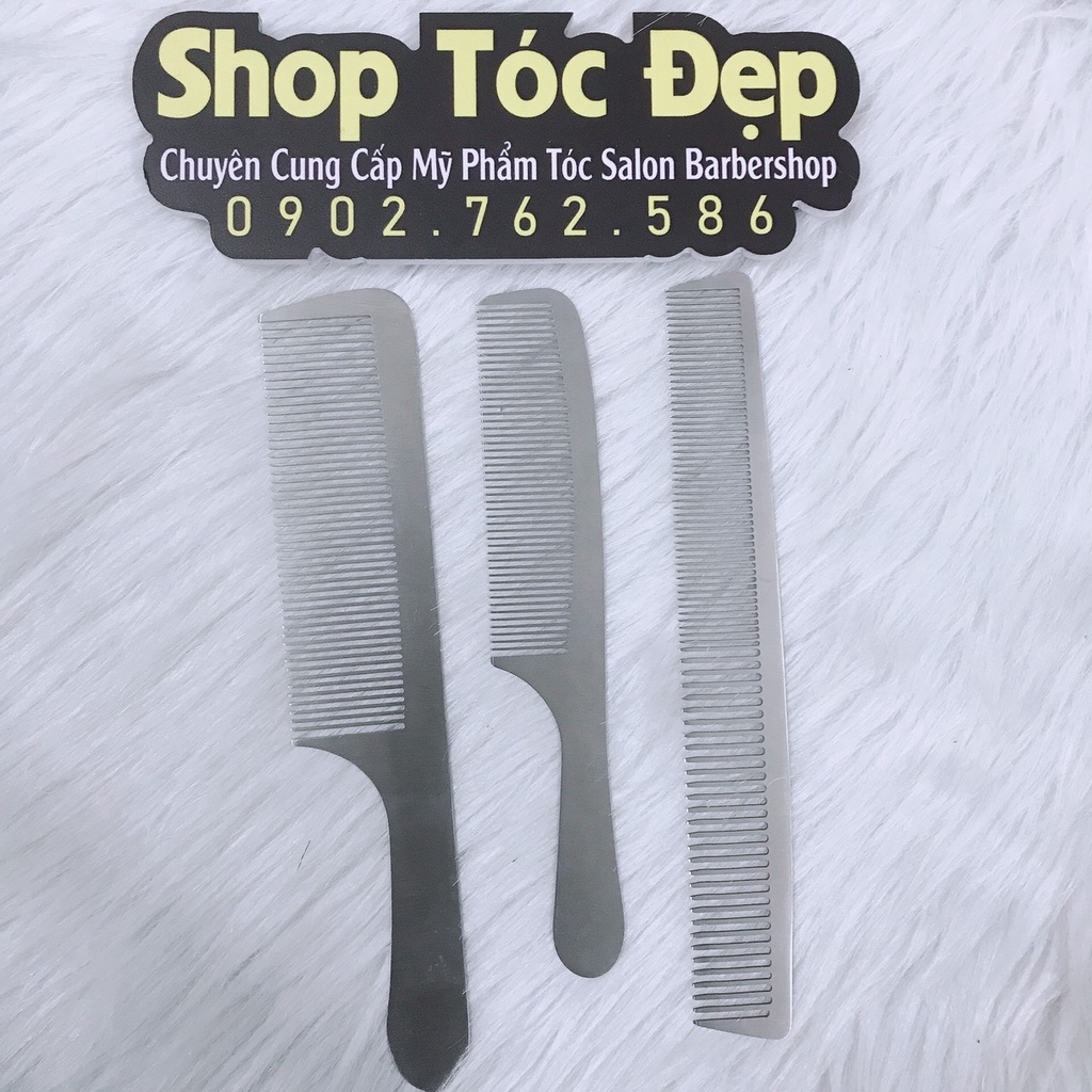 Lược Thép Cắt Tóc Nam Nữ chuẩn Barber, Lược Cắt Tóc Inox Bằng Thép Không Chải Cực Bám Tóc