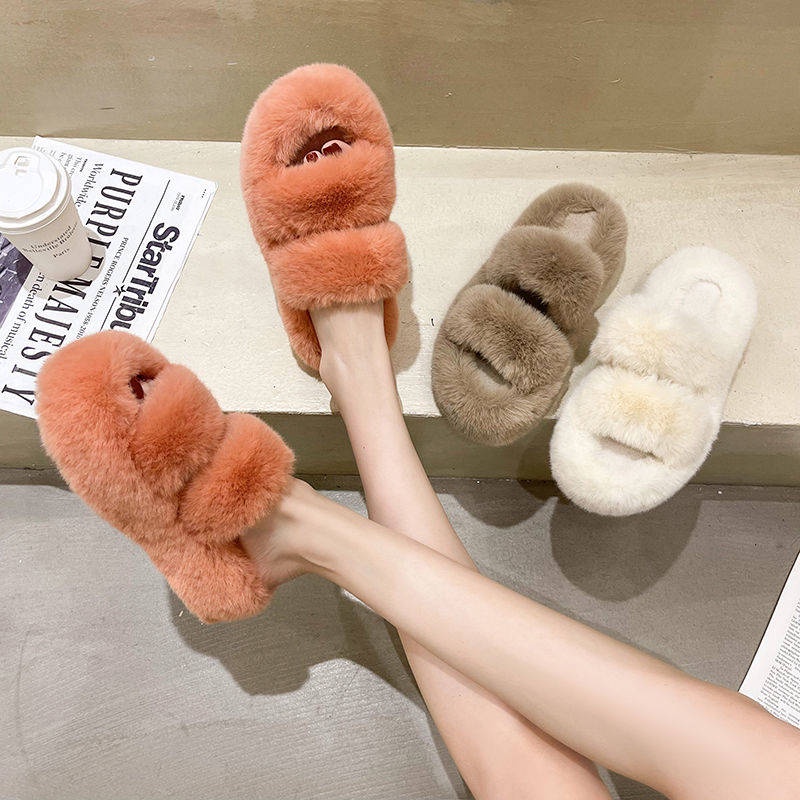 Dép đi trong nhà phối lông dày dặn thiết kế đế tăng chiều cao chống trượt thời trang