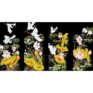 Tranh đính đá, Tranh thêu tứ bình chim hạc hoa sen