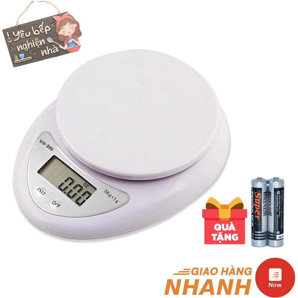 Cân Điện Tử Nhà Bếp ☘ Yêu Bếp ☘ Cân Chia Thực Phẩm Đa Năng 5kg  Tặng Kèm 2 Pin AAA