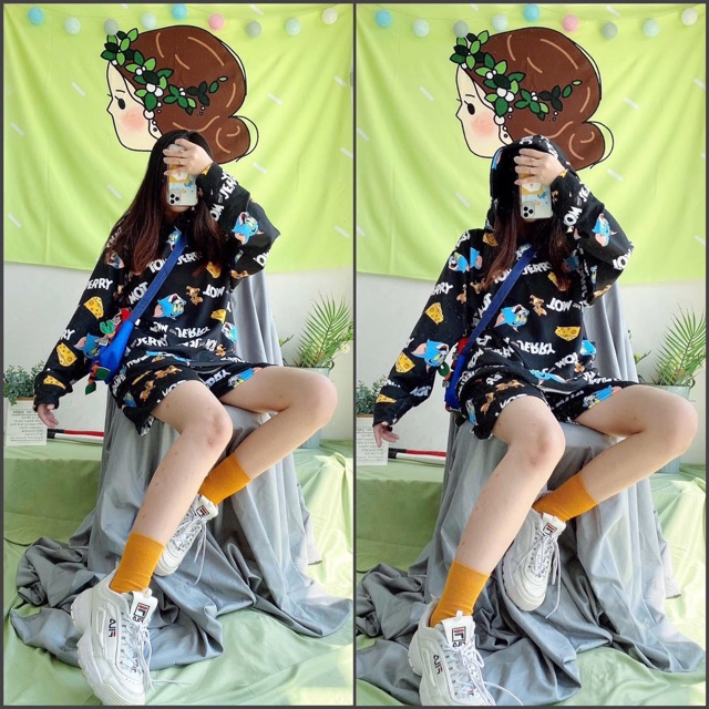Set Hoodie Dài Tay Tom&amp;Jerry Ảnh Thật