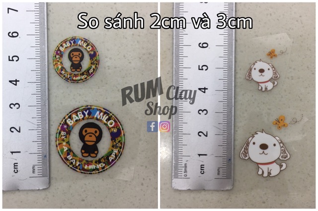 Sticker Cute mini Ủi Lên Áo 2cm và 3cm cho Doll