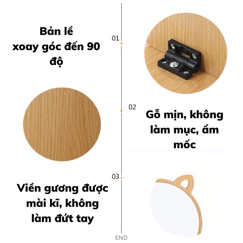 Gương gỗ Hàn Quốc tặng kèm bút vẽ - Gương để bàn trang điểm - Đồ decor vintage