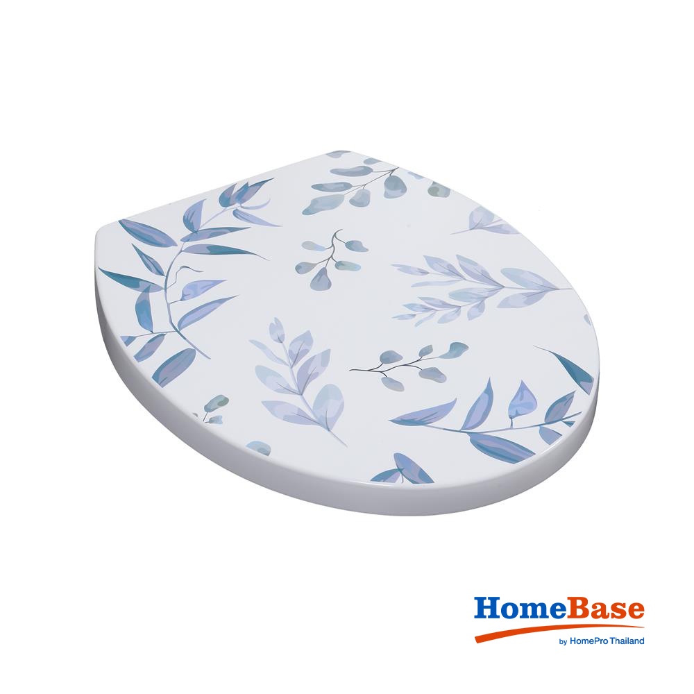Homebase MOYA nắp bồn cầu đóng êm SLOW CLOSE SS0371A-BLUE LEAF bằng nhựa PP 44X37X4.2CM họa tiết hình lá