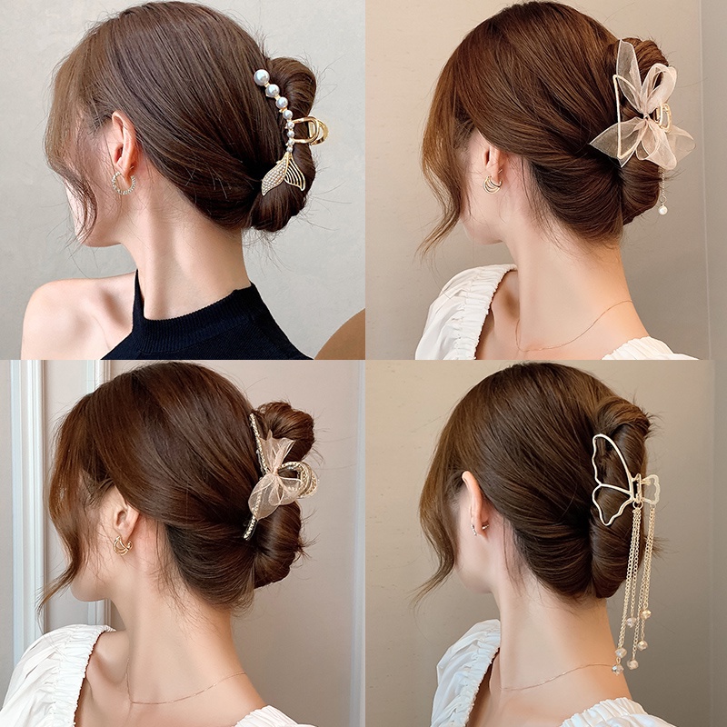 Kẹp Tóc Kim Loại Mạ Vàng Đính Ngọc Trai Nhân Tạo Thời Trang