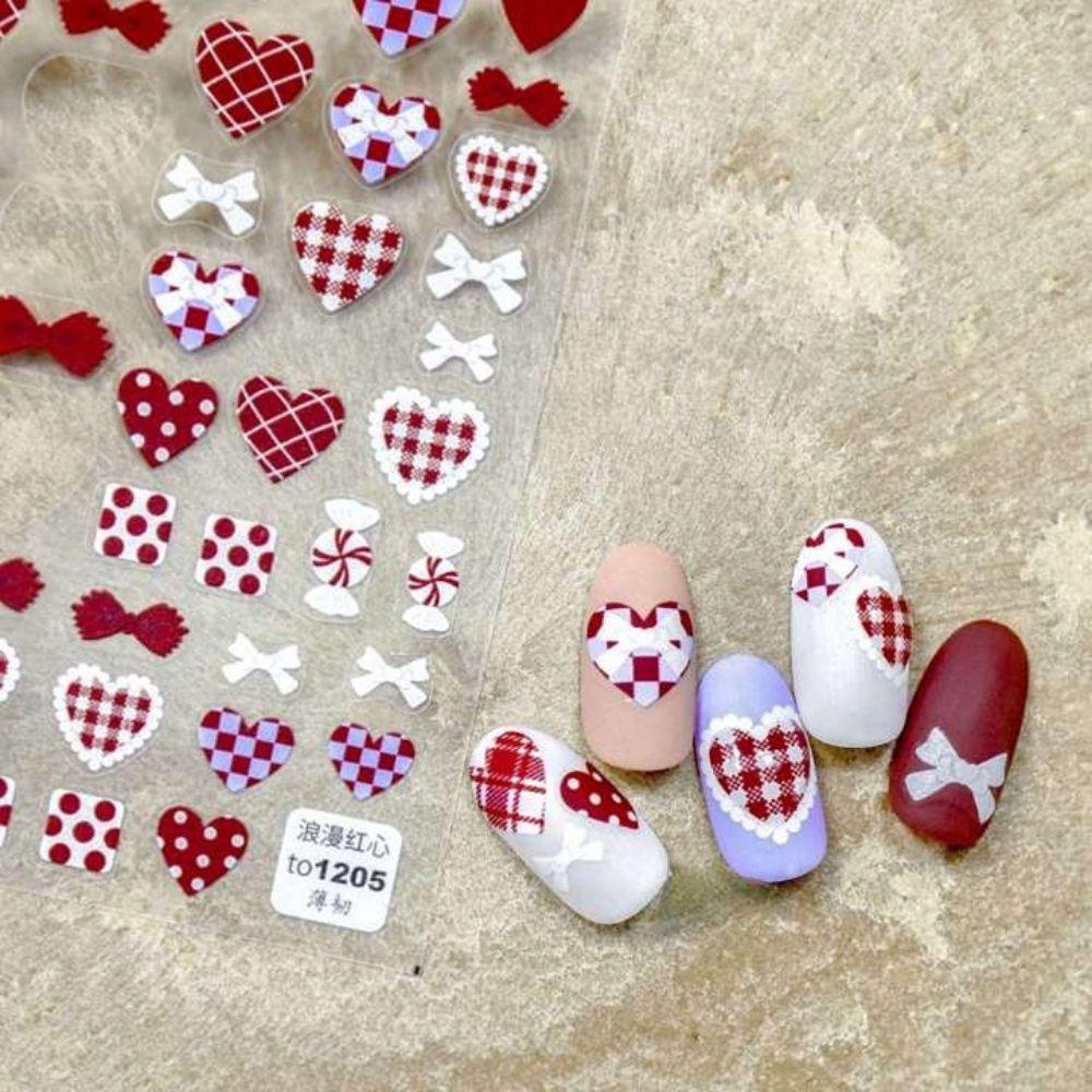 [Hàng mới về] Miếng dán trang trí móng hình trái tim/ thiên thần chạm khắc 5d màu đỏ cho salon DIY