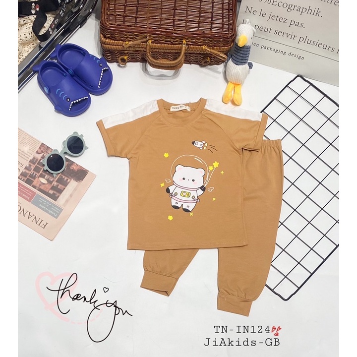 TNin124 Bộ Tay Ngắn Quần Dài Cotton Minkymom Vai Phối Cho Bé Từ 8kg Đến 19kg