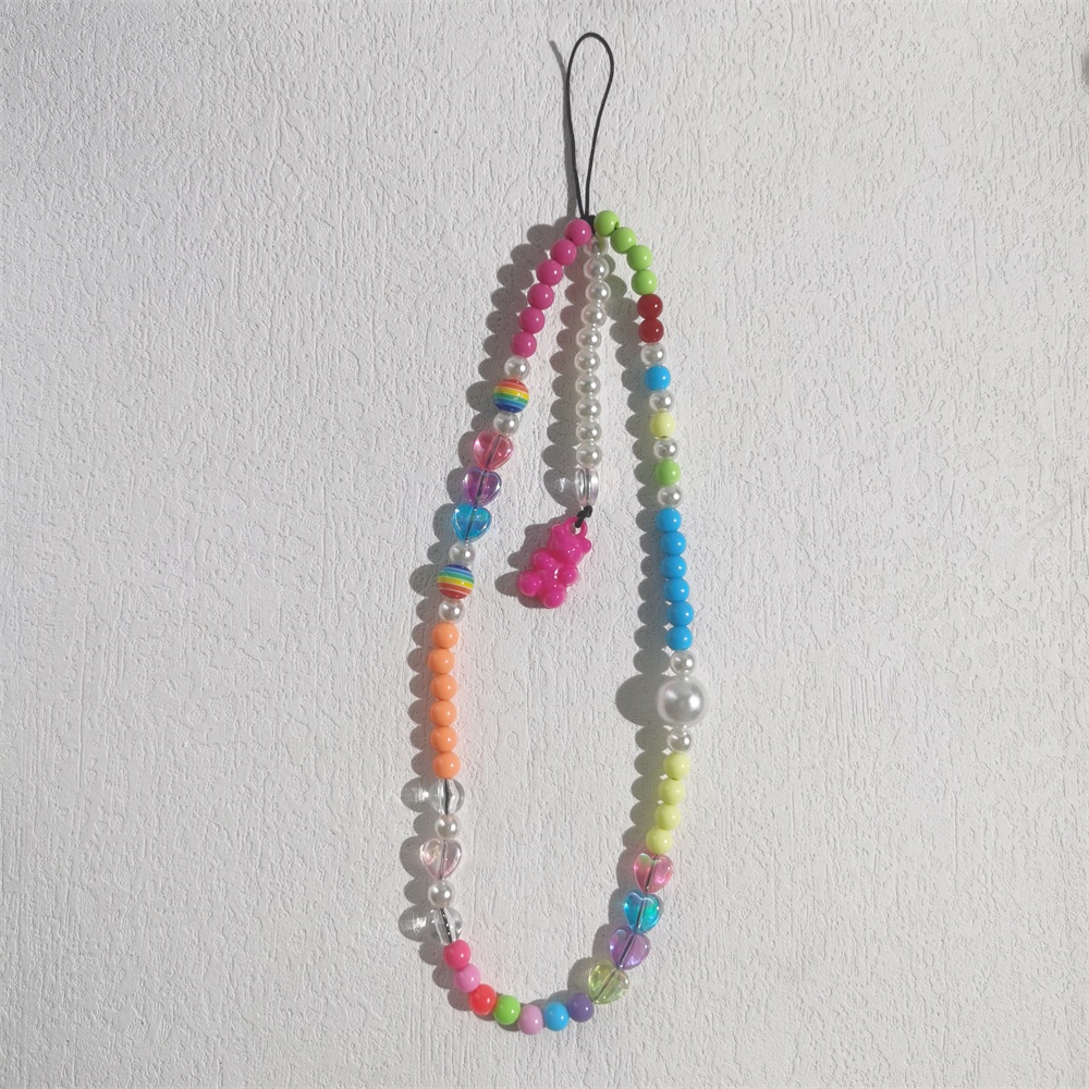 Dây Đeo Điện Thoại Acrylic Chống Thất Lạc Đính Hạt Ngọc Trai / Gấu Đỏ Dễ Thương