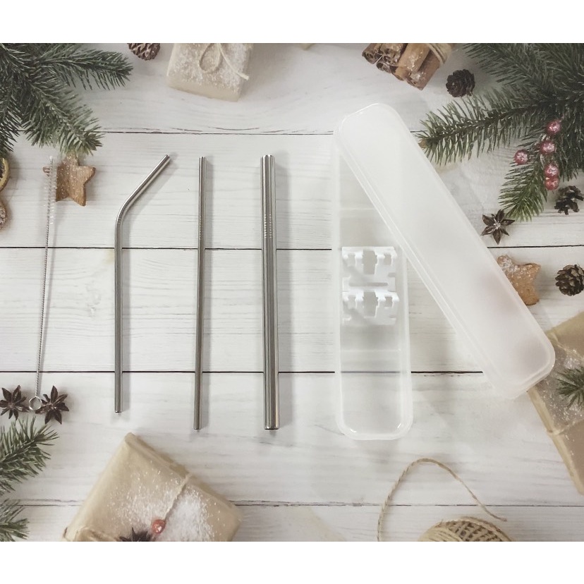 Bộ ống hút Inox cafe trà sữa có cọ rửa và hộp nhựa chắc chắn tặng kèm