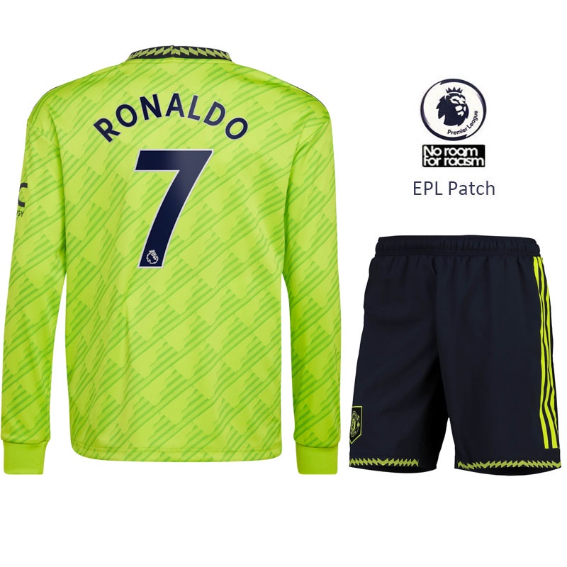 Áo Bóng Đá Dài Tay 22 / 23 Manchester United Manchester United 3rd baju jersi C.Ronaldo CR7 EPL & UCL Patch