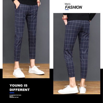 Quần Dài Đến Mắt Cá Chân Dáng Ôm Họa Tiết Kẻ Sọc Caro Size 28-36 Phong Cách Hàn Quốc Thời Trang Cho Nam#Kaki p