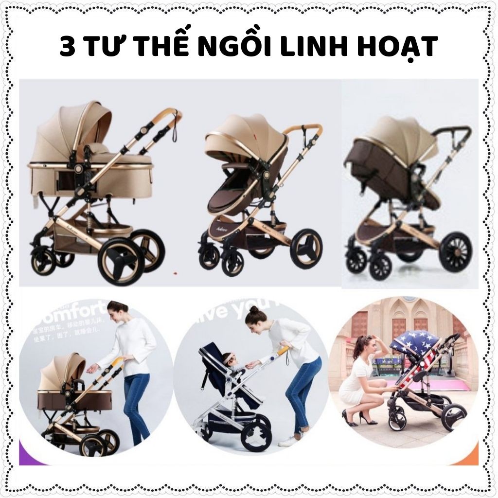 Xe đẩy cho bé Belecoo nôi nằm cao cấp gấp gọn 2 chiều 3 tư thế có mái che giảm sóc cho bé từ sơ sinh khung hợp kim Zozon