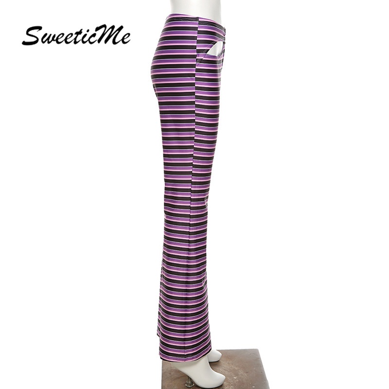 Quần Ôm Eo Cao Viền Sọc Khoét Lỗ Hàng Mới Cho Nữ