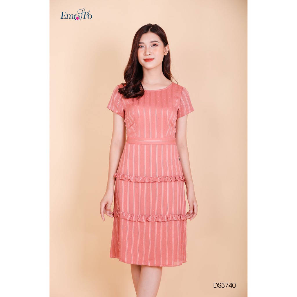 Đầm ôm dáng A, chân váy 2 tầng có bèo trang trí Emspo DS3740