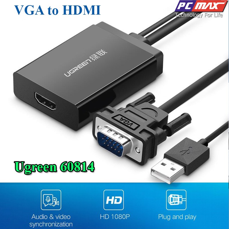 Cáp chuyển đổi VGA to HDMI + Audio cao cấp Ugreen 60814 - Hàng chính hãng