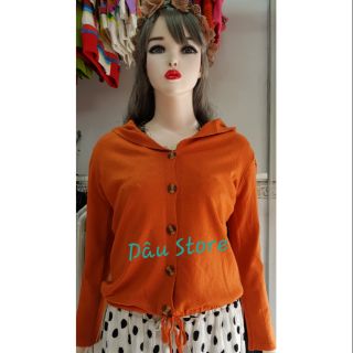 Áo khoác cardigan- len nhung- nút vân- nón to- cột dây