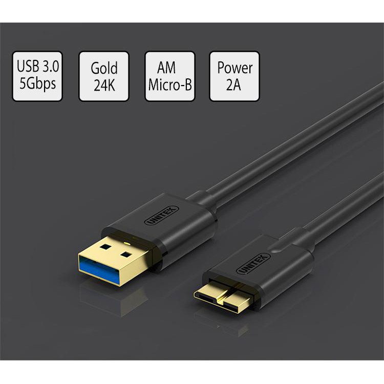 Cáp Usb Micro-B Unitek 1m Y-C 461 bbk 461 gbk (3.0), 2m YC 463 GBK Cáp dữ liệu ổ cứng di động 3.0 Unitek YC 461BBK