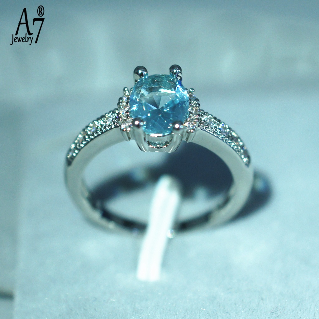 Nhẫn bạc S925 đính đá Sapphire nhân tạo thời trang cho nữ