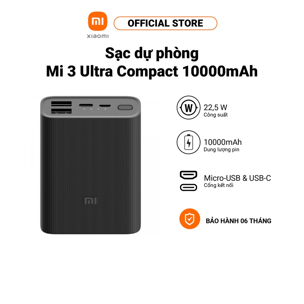 [Mã ELBAUCN1 Giảm 5%] Pin sạc dự phòng 10000mAh Mi Power Bank 3 Ultra Compact