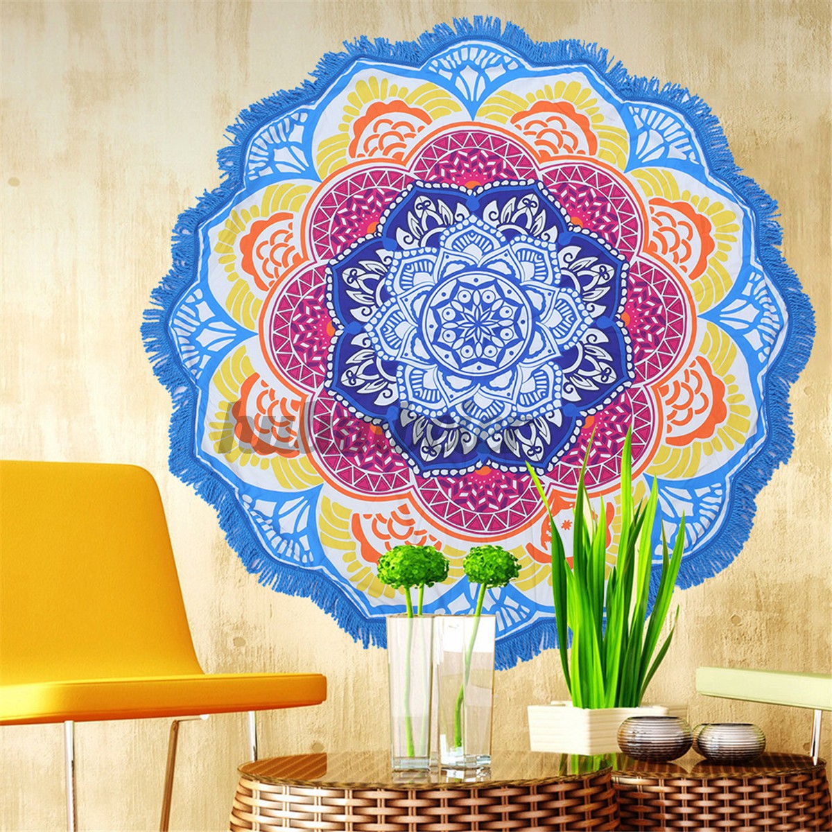 MANDALA Thảm Treo Tường Trang Trí Hình Tròn 147cm Phong Cách Ấn Độ