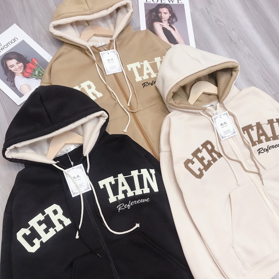 Áo ấm thu đông nữ - Áo khoác zip nữ chất nỉ ngoại 2 lớp dày mềm mịn chữ thêu nổi,hoodie zip nữ local brand giữ ấm tốt