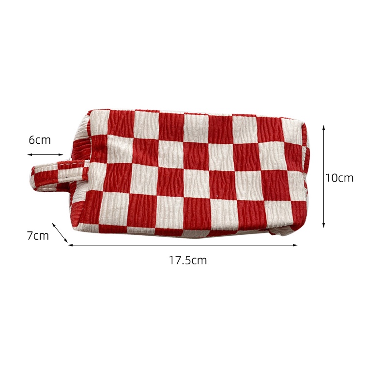 Túi Đựng Bút/Mỹ Phẩm Bằng Vải Nhung Kẻ Sọc Caro Thời Trang