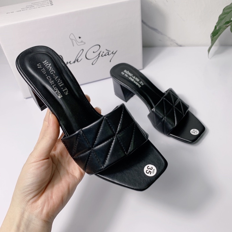 DL28 - Guốc quai ngang da lì trần chỉ gót vuông 5p VNXK kiểu dáng trẻ trung nữ tính phù hợp đi làm đi chơi, đi học