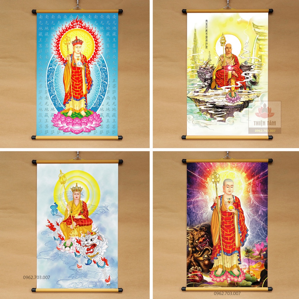 Tranh Địa Tạng Bồ Tát 40x60cm treo tường bằng vải cao cấp, dày dặn