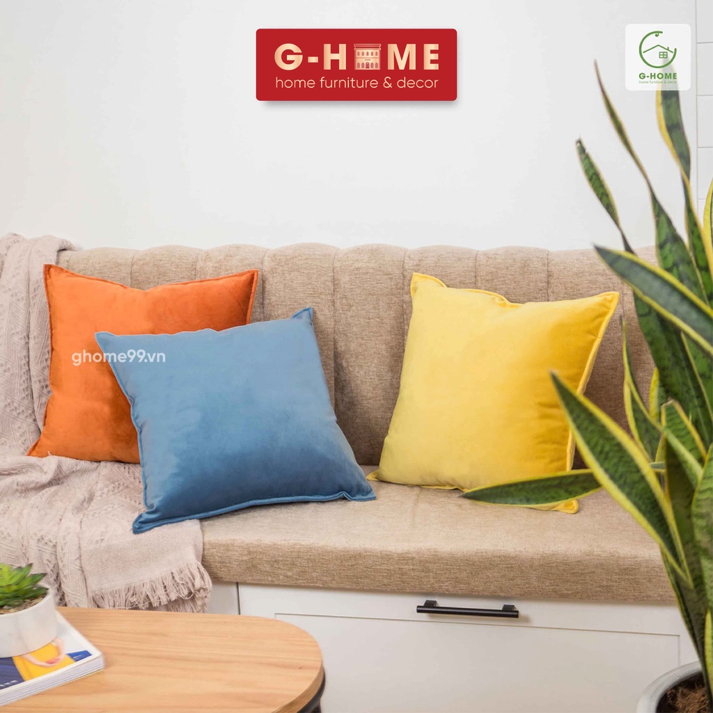 Vỏ gối nhung cao cấp Ghome, vỏ gối vuông, đệm gối sofa trơn màu mịn màng mềm mại sang trọng VG21M1