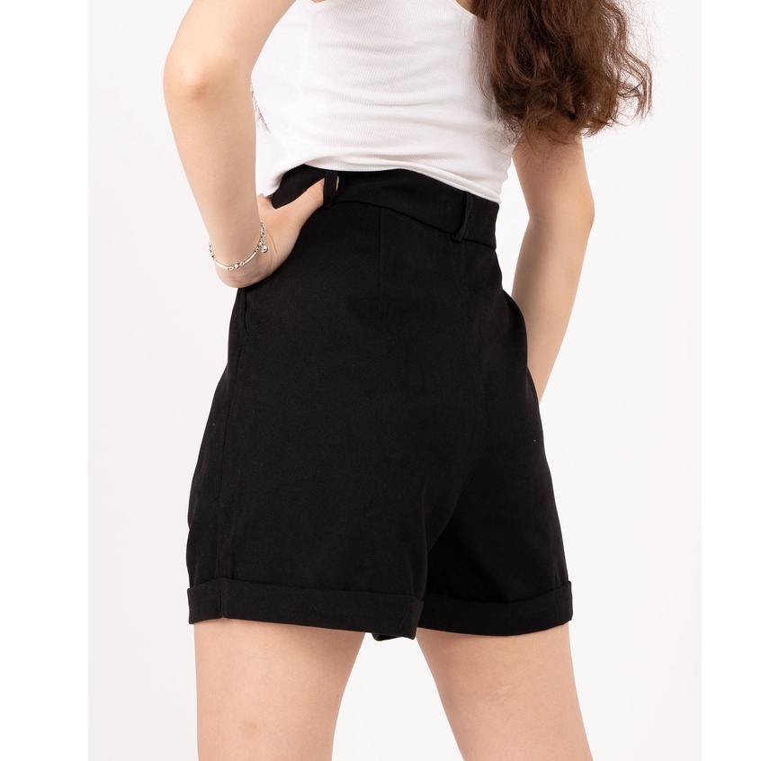 Quần đùi nữ xếp ly, lai lật chất vải Nhung mịn cao cấp ADO JEANS.