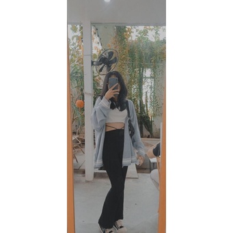 Áo cardigan len xanh