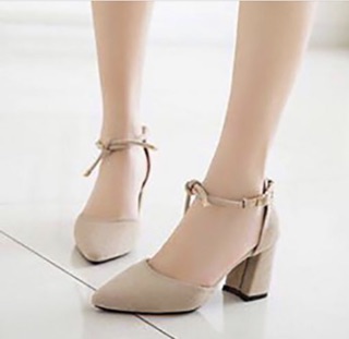 Giày Cao Gót Bít Mũi Dây Thắt Nơ 6p