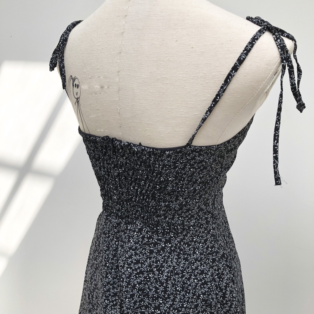 Đầm 2 dây cột nơ nữ họa tiết chấm bi, hoa nhí, hoa lá dễ thương