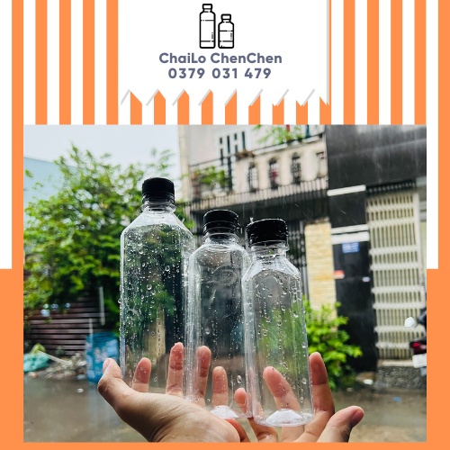 Set chai nhựa vuông kèm nắp nhựa đen