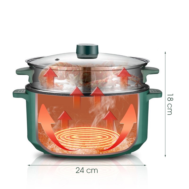 Nồi điện đa năng 6 chế độ nấu ELECTRIC COOKER POT size 24cm - tặng kèm khay hấp inox (ECP24)