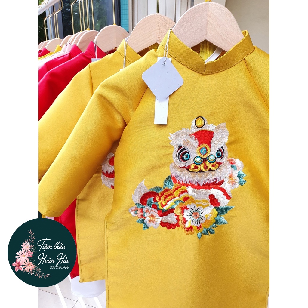 Áo Dài cho bé TRAI thêu Kỳ Lân truyền thống full size từ 8kg đến 30kg, sợi dệt mộc và thoáng mát