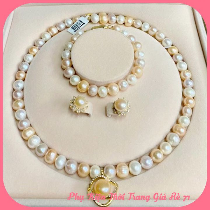 Bộ Trang Sức Nữ Vòng Ngọc Trai Nhân Tạo Phối Màu Sắc Tươi Sáng Sang Chảnh - Hàng Cao Cấp Bảo Hành Không Bong Tróc