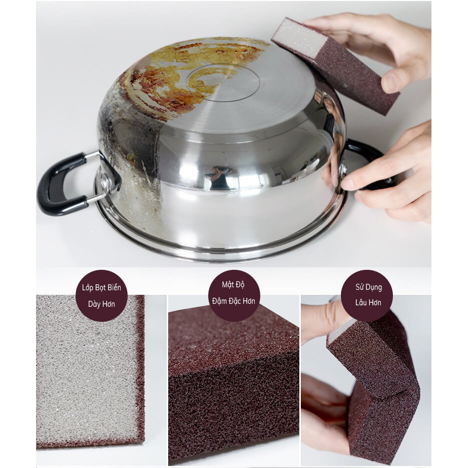 Miếng Cọ Xoong Chà Nồi INOX Đa Năng Magic Sponge Hamart Sạch Rỉ Sét Hiệu Quả